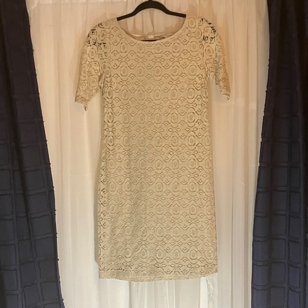 Banana Republic Elegant Lace Midi Dress in Cream
